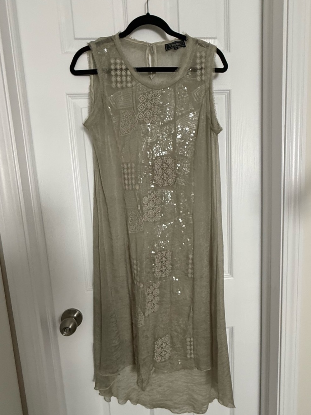 Minkas Chiffon Olive Tunic Embroidered with Sequins Size L